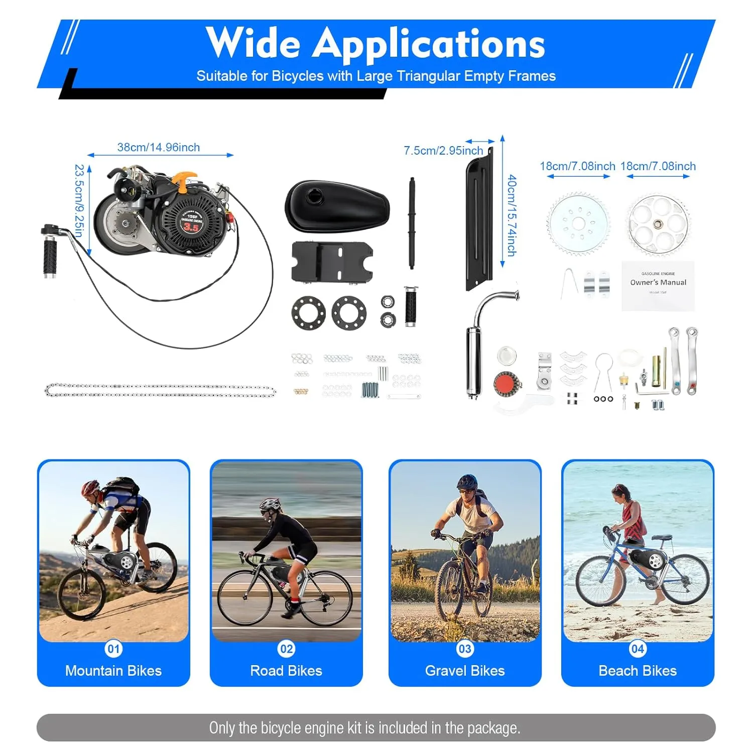 4-Stroke 3HP Bicycle Engine Kit,100cc Gas Petrol Motorized Bike Bicycle Engine Motor,Gasoline Engine Kit,Gas Powered Engine Motor Kit with Air Cooling,Single Cylinder (Belt Drive,4-Stroke 3HP)
