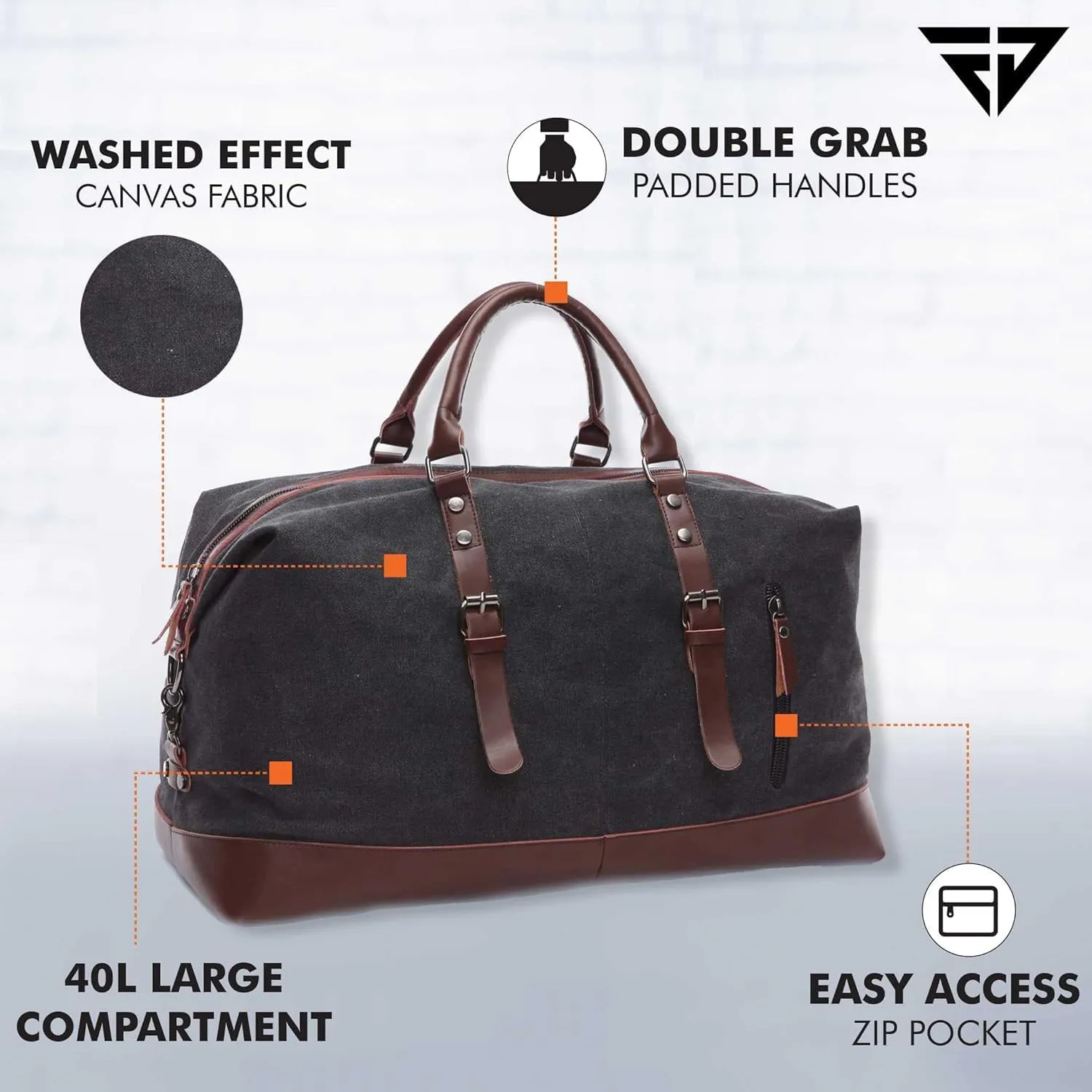 40L Canvas Weekender Travel Duffle Cabin Bag with Detachable Shoulder Strap Multicolor (Black)