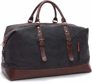 40L Canvas Weekender Travel Duffle Cabin Bag with Detachable Shoulder Strap Multicolor (Black)