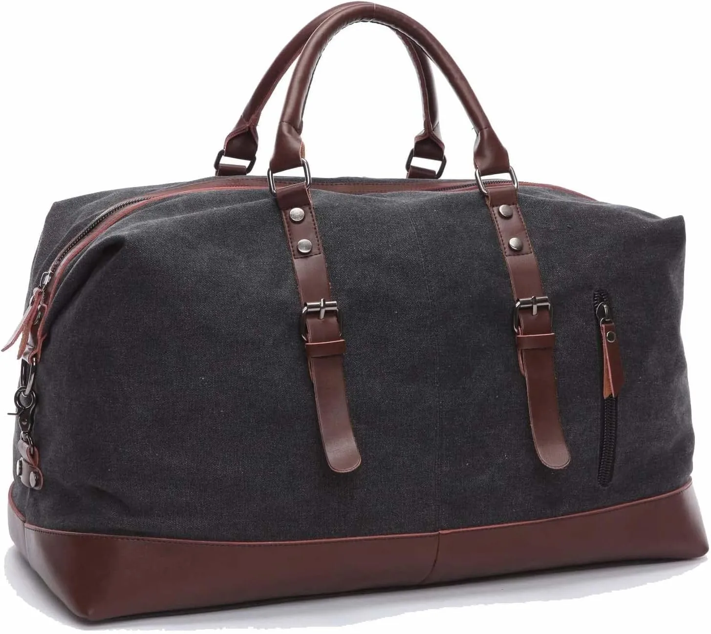 40L Canvas Weekender Travel Duffle Cabin Bag with Detachable Shoulder Strap Multicolor (Black)