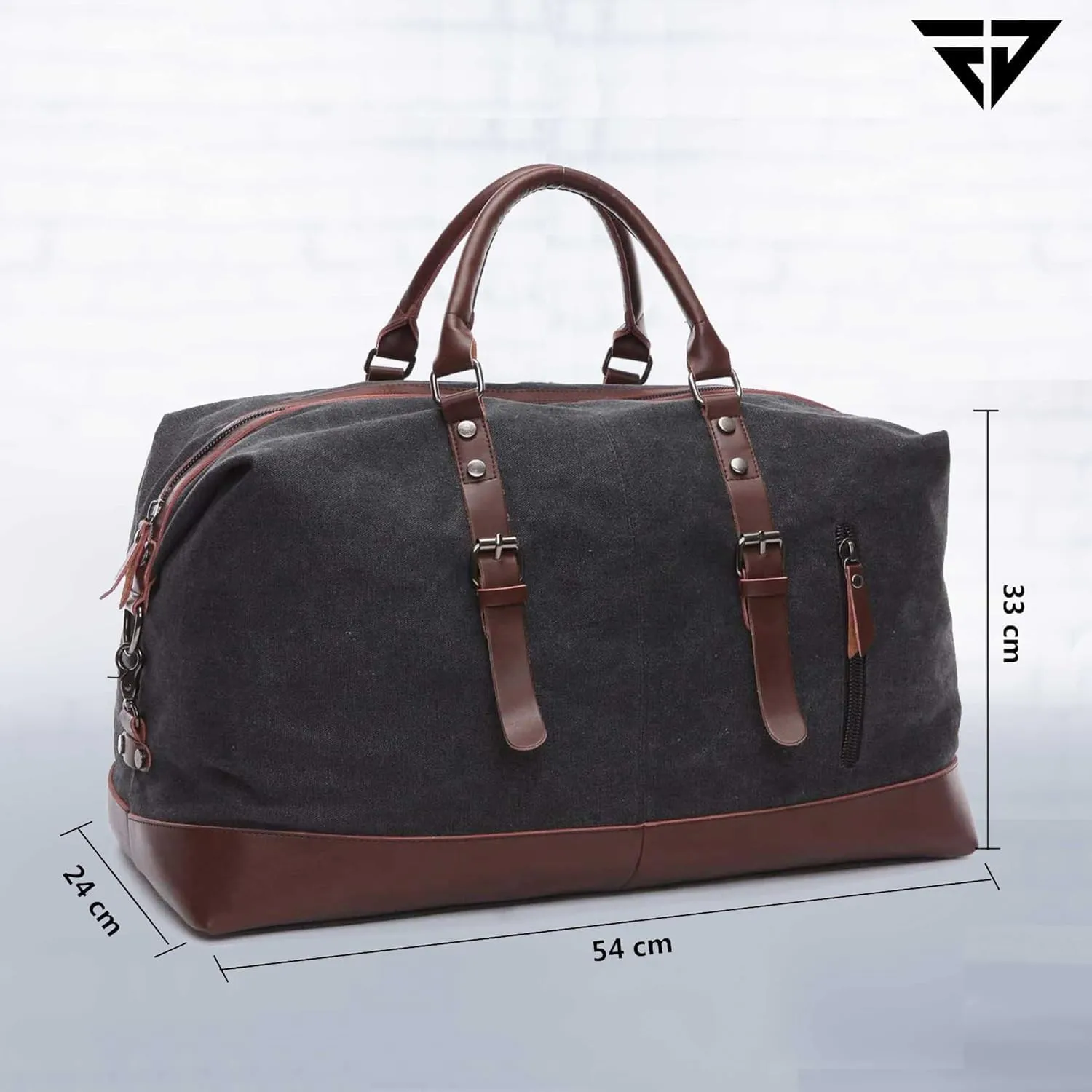40L Canvas Weekender Travel Duffle Cabin Bag with Detachable Shoulder Strap Multicolor (Black)