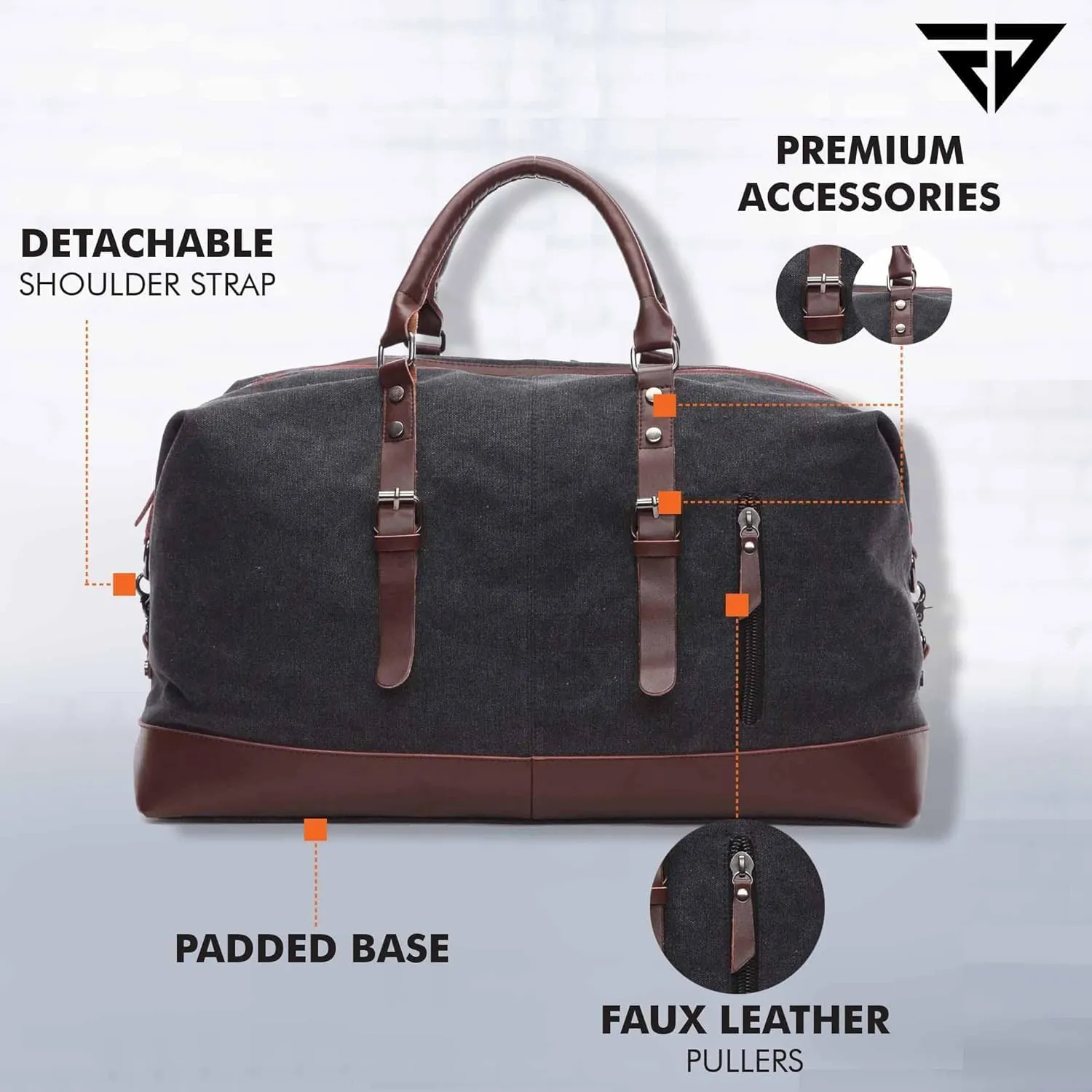 40L Canvas Weekender Travel Duffle Cabin Bag with Detachable Shoulder Strap Multicolor (Black)