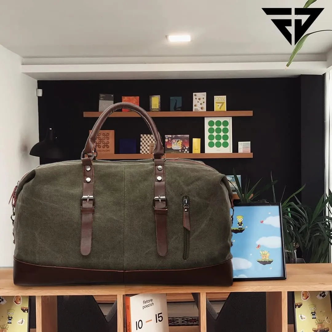 40L Canvas Weekender Travel Duffle Cabin Bag with Detachable Shoulder Strap Multicolor (Military Green)