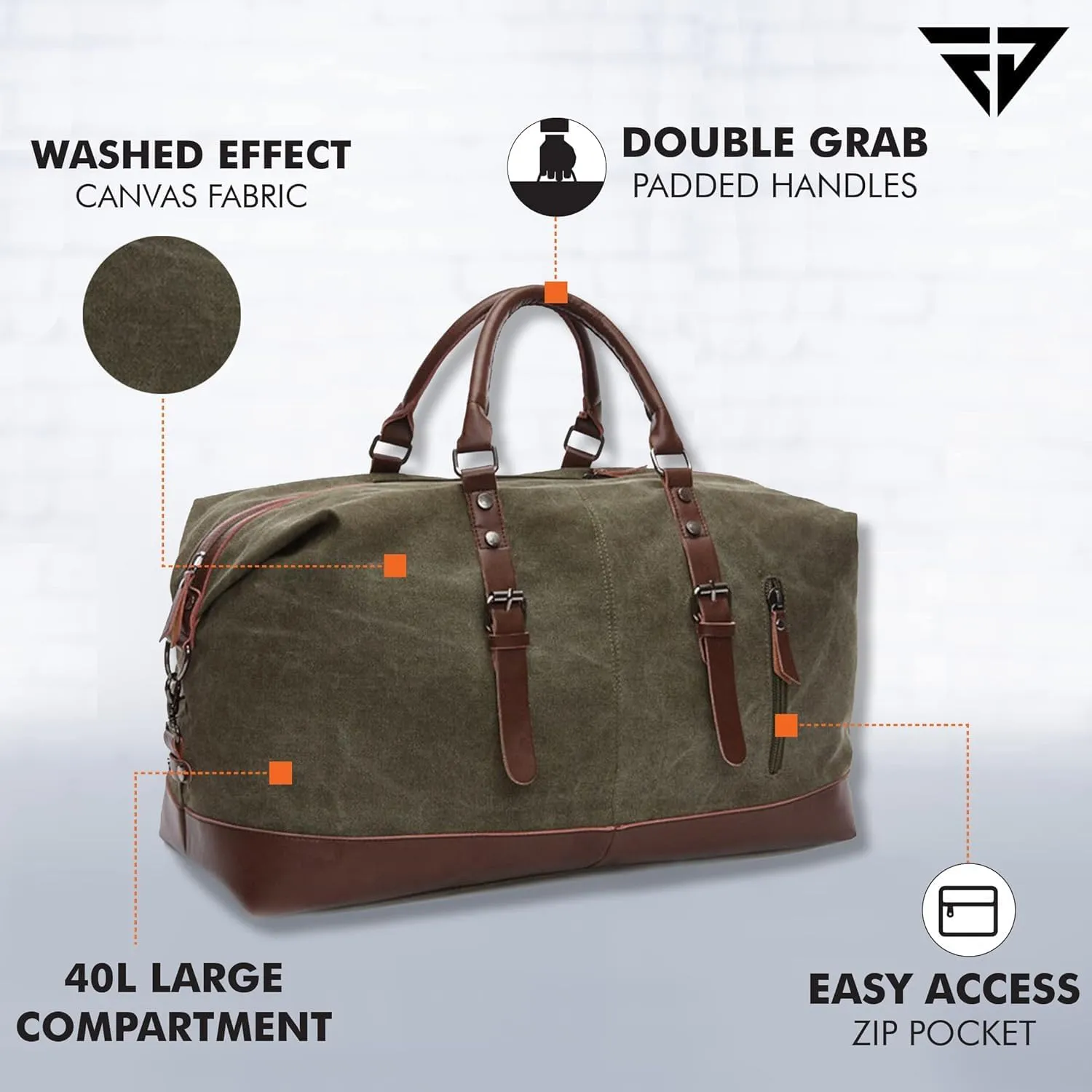 40L Canvas Weekender Travel Duffle Cabin Bag with Detachable Shoulder Strap Multicolor (Military Green)