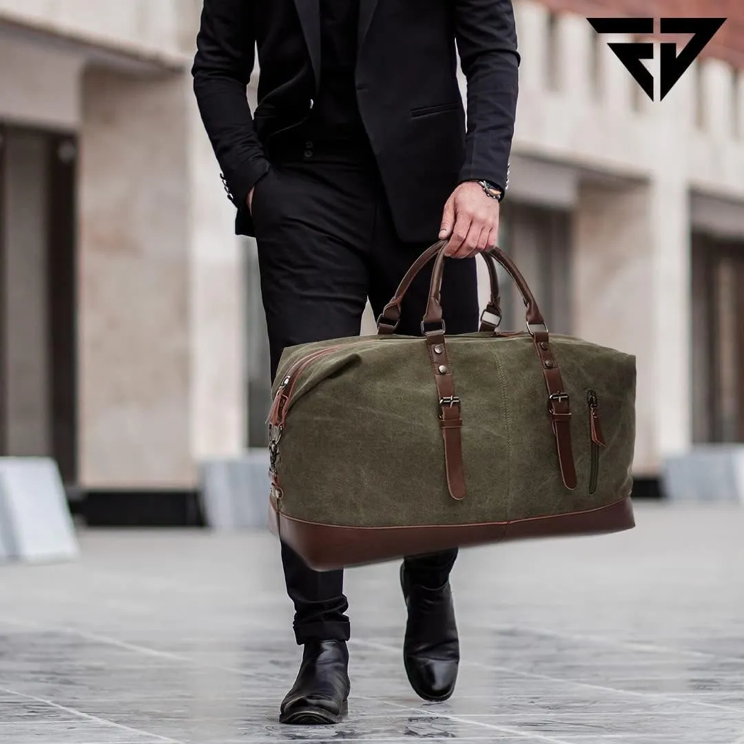 40L Canvas Weekender Travel Duffle Cabin Bag with Detachable Shoulder Strap Multicolor (Military Green)