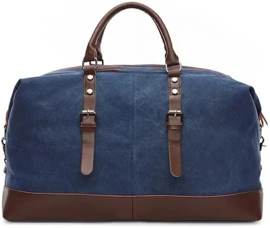 40L Canvas Weekender Travel Duffle Cabin Bag with Detachable Shoulder Strap Multicolor (Navy)