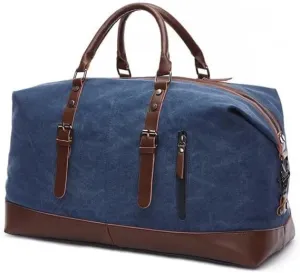 40L Canvas Weekender Travel Duffle Cabin Bag with Detachable Shoulder Strap Multicolor (Navy)