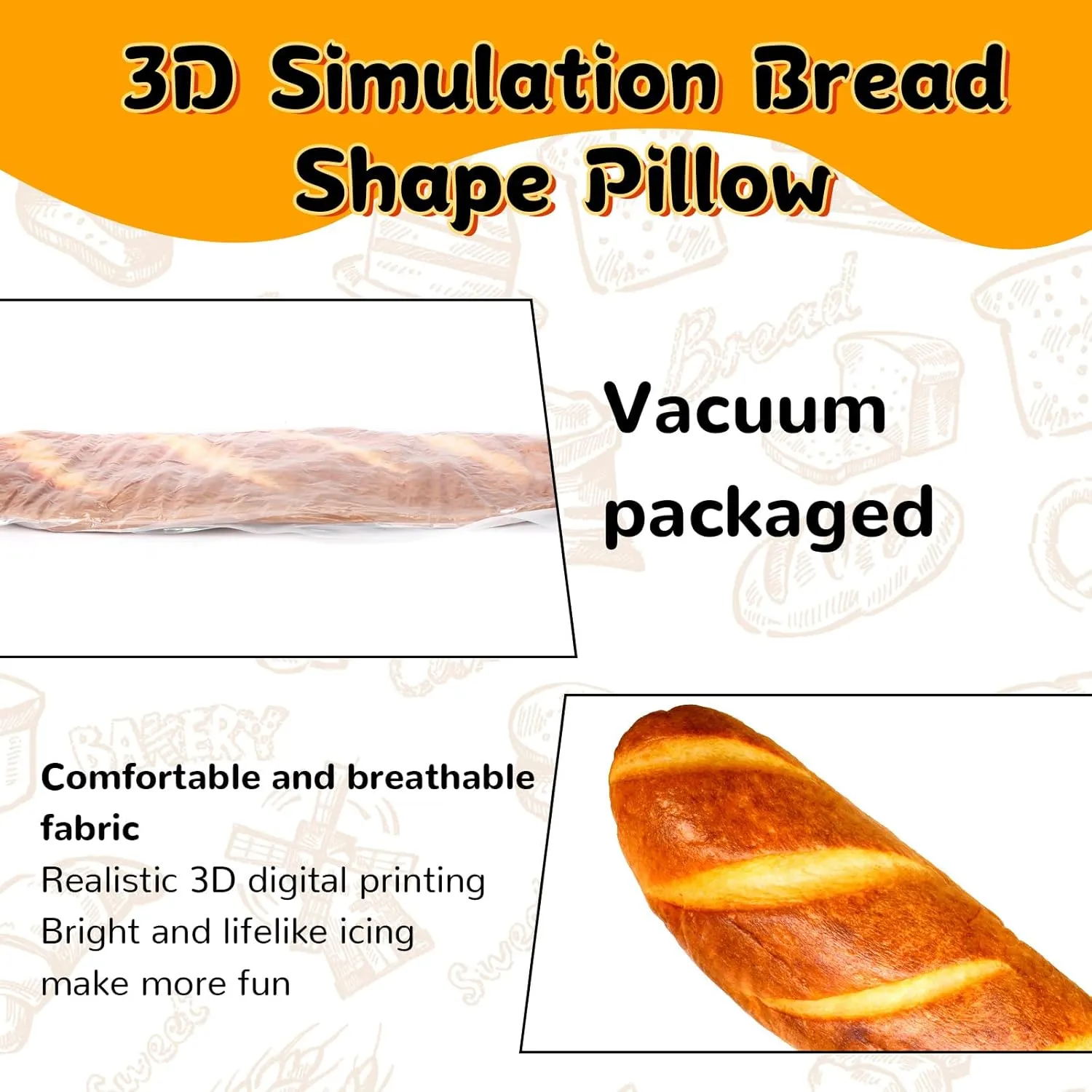 40" Giant Bread Plush Baguette Pillow 3D Simulation Funny Body Pillow Food Plush Christmas Stuffed Toys for Girls Boys