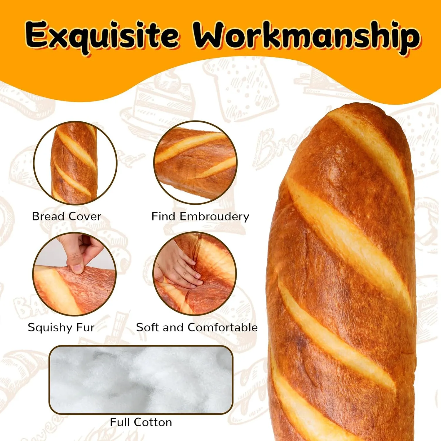 40" Giant Bread Plush Baguette Pillow 3D Simulation Funny Body Pillow Food Plush Christmas Stuffed Toys for Girls Boys