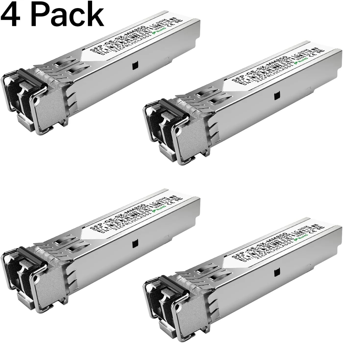 4Pack 1.25G SFP Module 1000Base-SX Multimode LC Transceiver, 850nm MMF, 550m Range - Compatible with Cisco SFP-GE-S, Meraki MA-SFP-1GB-SX, Ubiquiti UF-MM-1G, Mikrotik, TP-Link, Netgear, Aruba and more