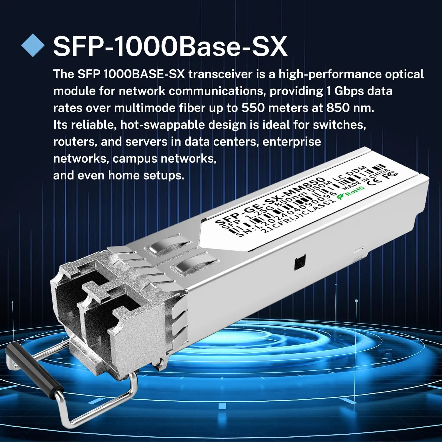 4Pack 1.25G SFP Module 1000Base-SX Multimode LC Transceiver, 850nm MMF, 550m Range - Compatible with Cisco SFP-GE-S, Meraki MA-SFP-1GB-SX, Ubiquiti UF-MM-1G, Mikrotik, TP-Link, Netgear, Aruba and more