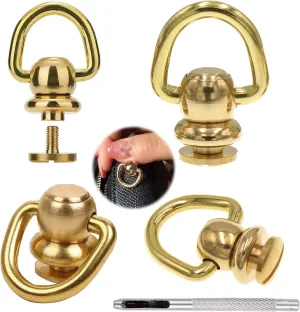 4Pcs Brass Ball Studs Rivets D Ring for Leather Crossbody Purse Craft
