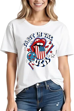 4th of July Shirts Women:USA American Flag Tee Premium Cotton Crew Neck Short Sleeve Patriotic T-Shirt
