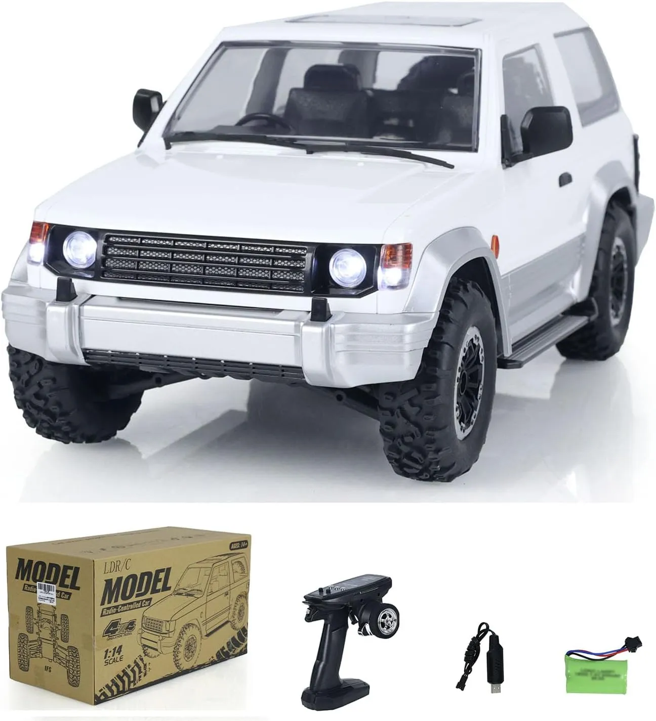 4WD 1/14 4X4 Wireless Control Off-Road Vehicles RC Crawler Car Model LDRC LD1297 Light System Motor Servo ESC Hobby Model(White)