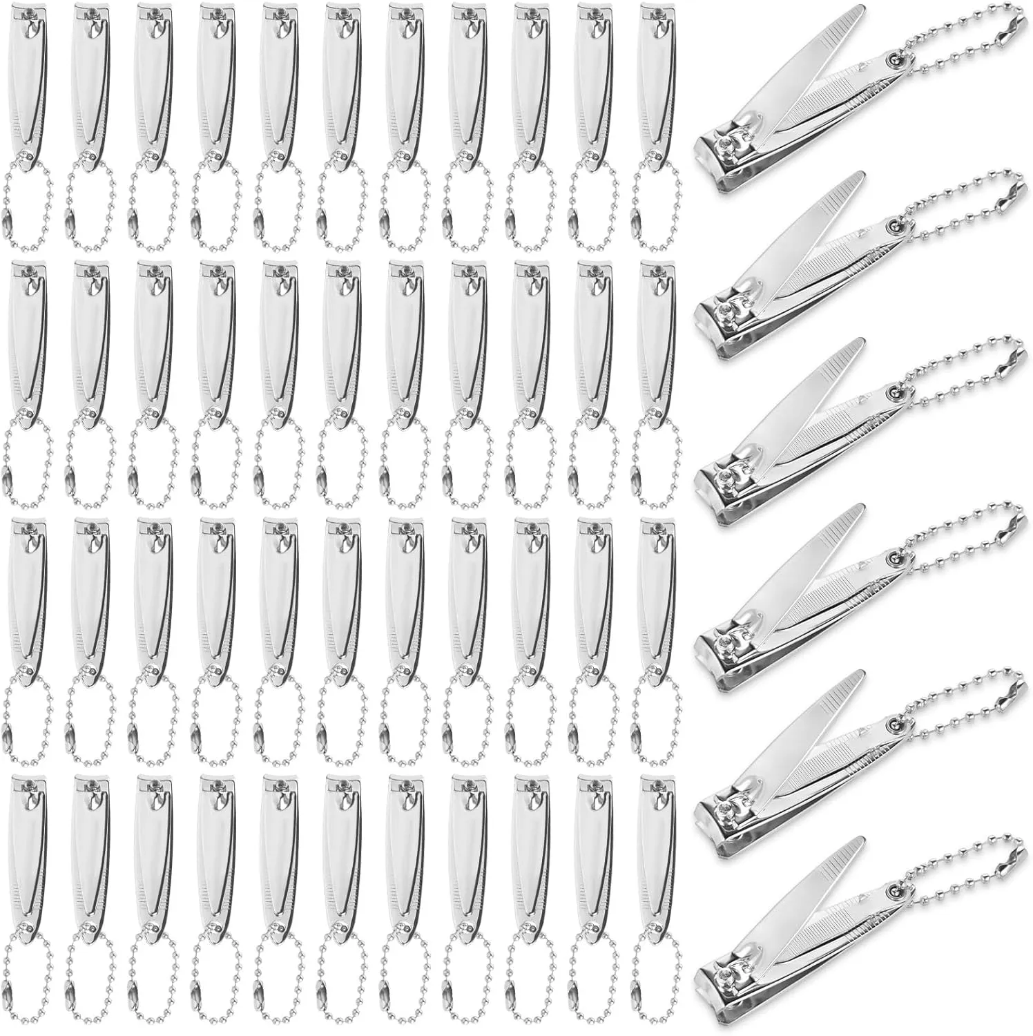 50pcs Nail Clippers Bulk for Men Women,Individually Packed Stainless Steel Fingernail Clipper with File and Chain,Portable Flat Nail Cutter Trimmer for Homeless Travel Hotel