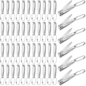 50pcs Nail Clippers Bulk for Men Women,Individually Packed Stainless Steel Fingernail Clipper with File and Chain,Portable Flat Nail Cutter Trimmer for Homeless Travel Hotel