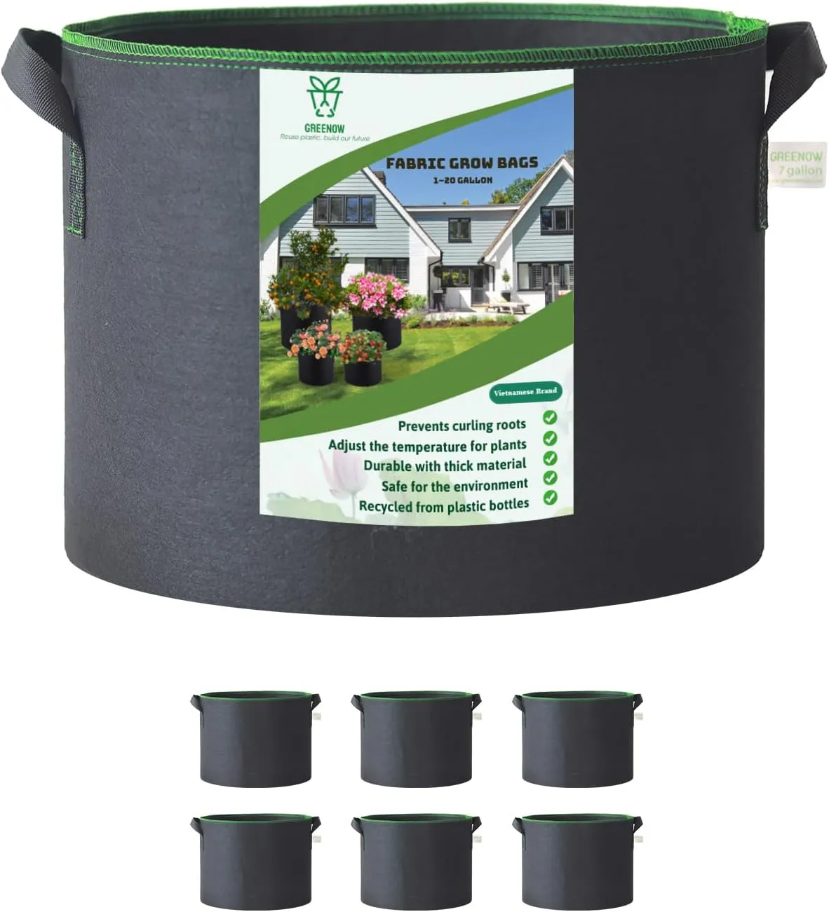 6-Pack 10 Gallon Grow Bags Heavy Duty Thickened Plant Pot with Handles Recycled Nonwoven Fabrics Grow Bag Fabric Pots for Gardening, Suitable for Vegetables, Flower, Fruit