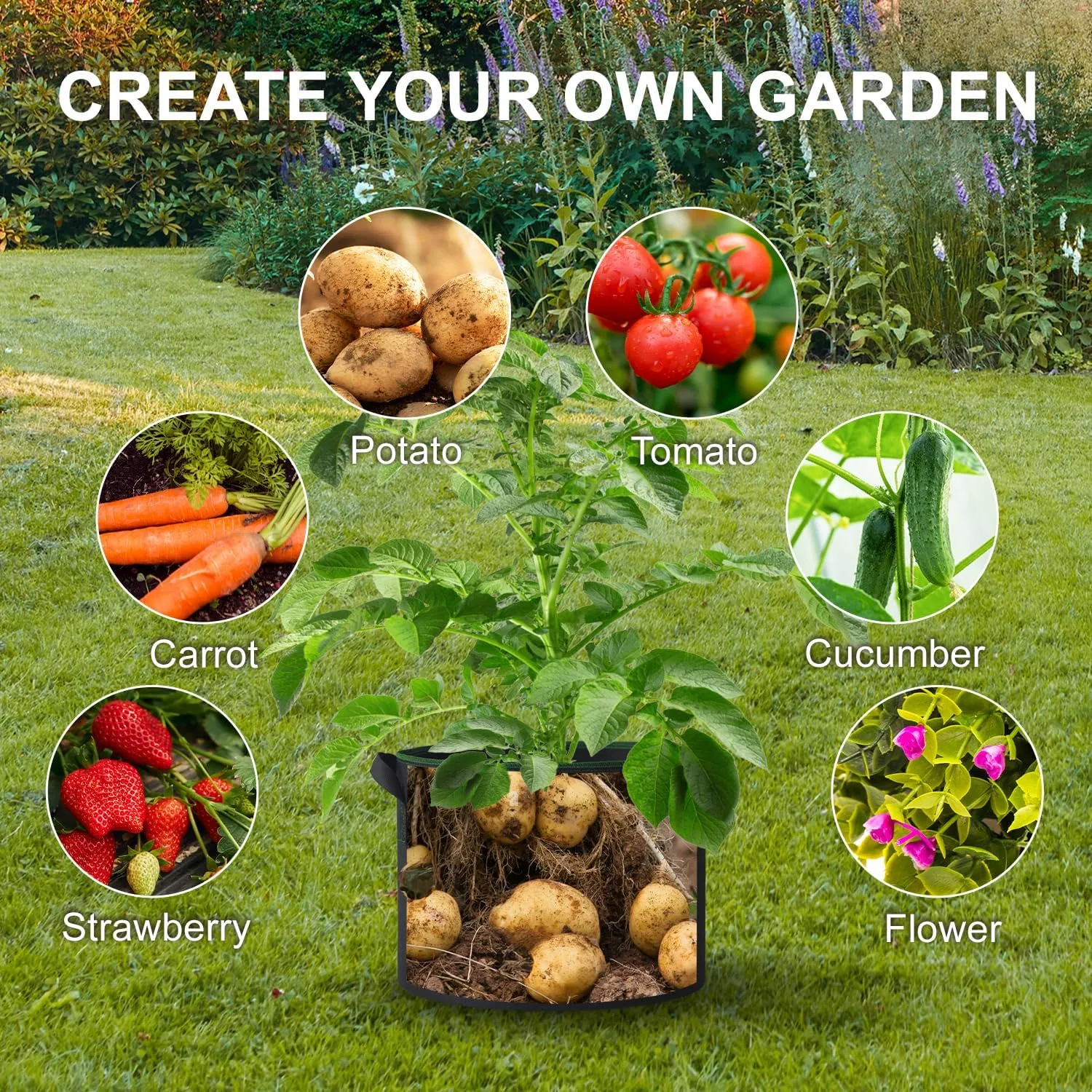 6-Pack 10 Gallon Grow Bags Heavy Duty Thickened Plant Pot with Handles Recycled Nonwoven Fabrics Grow Bag Fabric Pots for Gardening, Suitable for Vegetables, Flower, Fruit