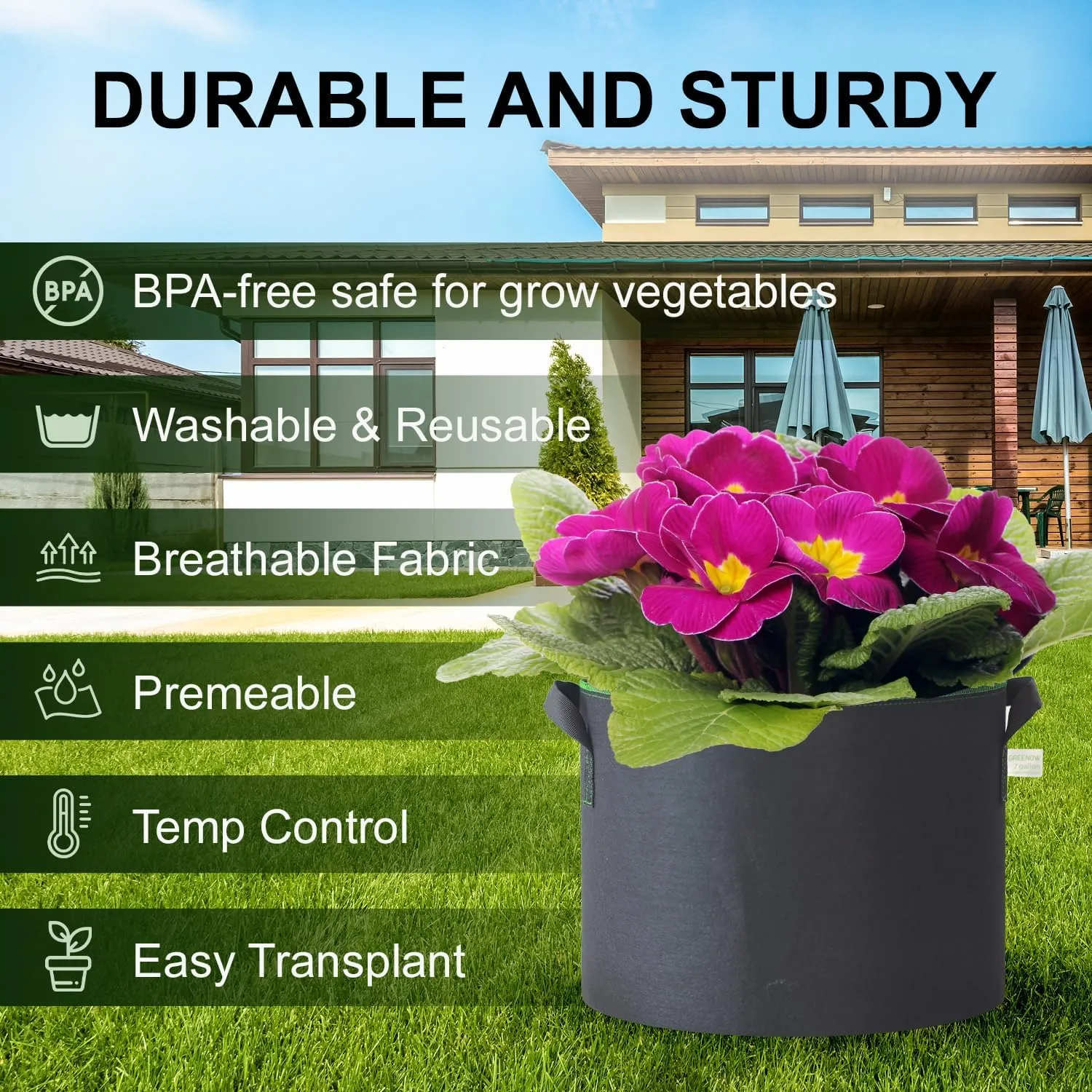 6-Pack 10 Gallon Grow Bags Heavy Duty Thickened Plant Pot with Handles Recycled Nonwoven Fabrics Grow Bag Fabric Pots for Gardening, Suitable for Vegetables, Flower, Fruit