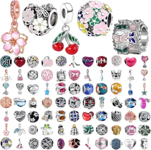 9 Pack Plated Silver Spacer Beads European Charms fit Pandora Bracelet CZ Dangle Enamel Random Mix Set