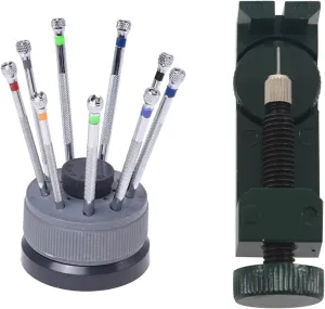 9 Pcs Base Table Repair Tool Screwdriver Set & 1 Pcs Metal Link Pin Remover Adjuster Watch Band Bracelet Strap Parts Watch repair tools