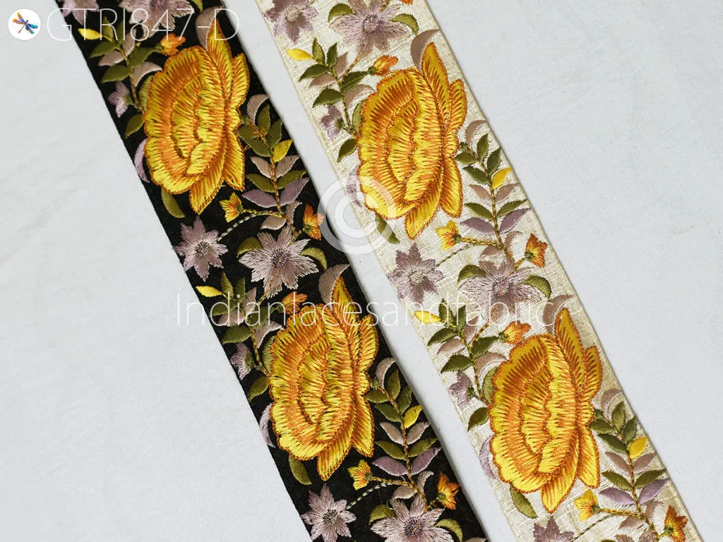 9 Yard Saree Border 6CM DIY Crafting Sewing Bridal Sari Ribbon Floral Embroidered Fabric Trim Beach Bags Home Decor Embellish Tapes Drapery