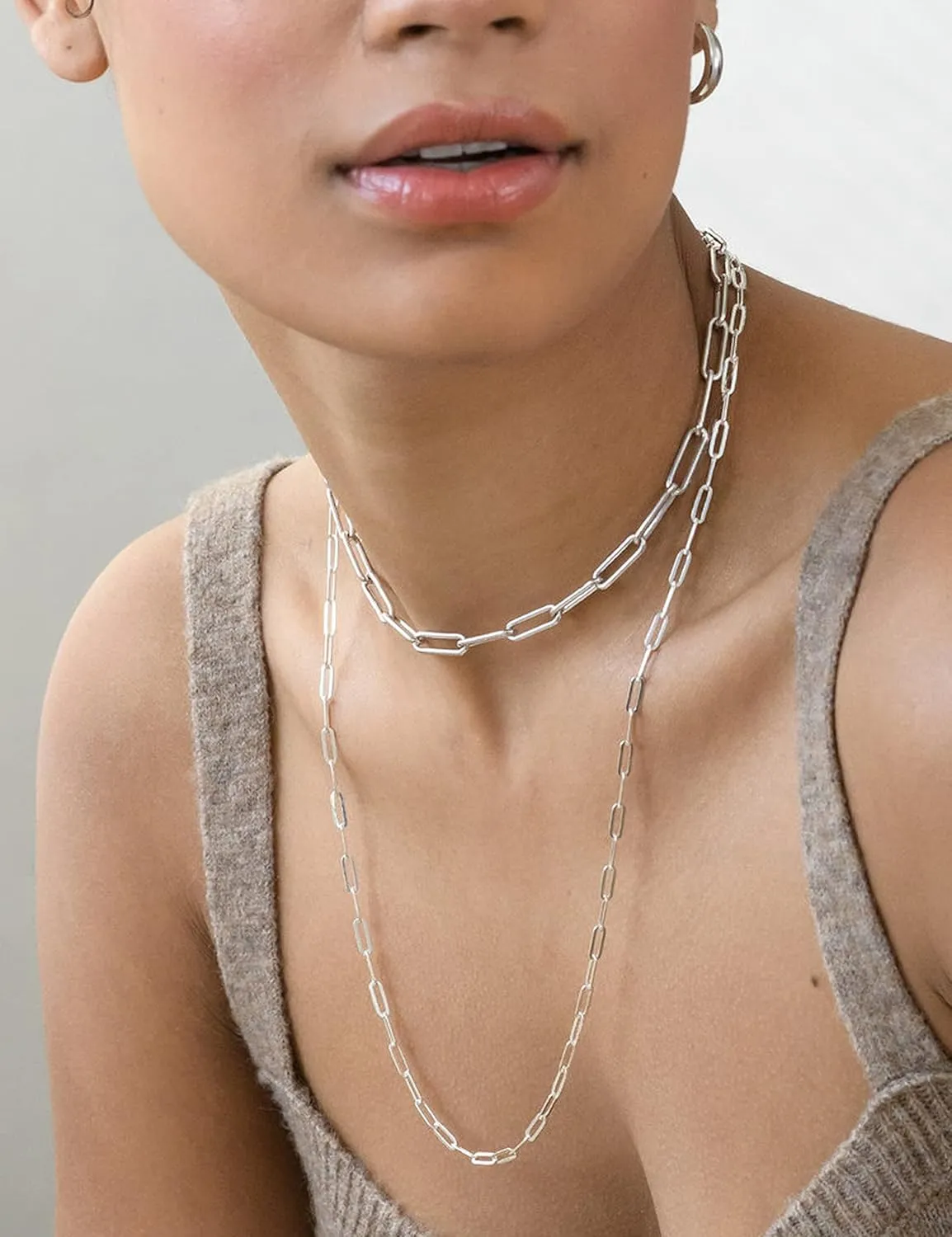925 Sterling Silver Paperclip Lobster Clasp Chain 3mm 4mm 5mm 6mm 7mm Necklace for Women Men Diamond Cut Silver Necklace Chain 16-30 Inches