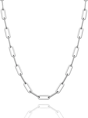 925 Sterling Silver Paperclip Lobster Clasp Chain 3mm 4mm 5mm 6mm 7mm Necklace for Women Men Diamond Cut Silver Necklace Chain 16-30 Inches