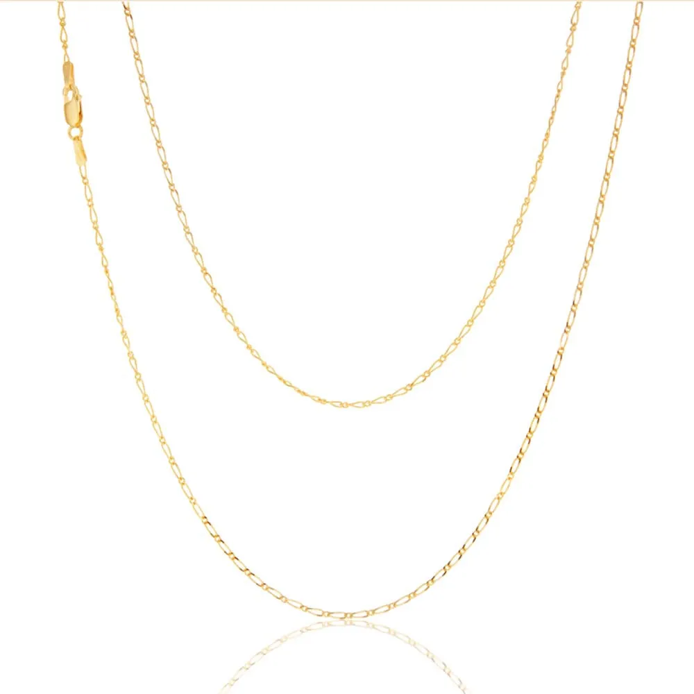 9ct Yellow Gold 40 Gauge 1:1 Figaro 51cm Chain