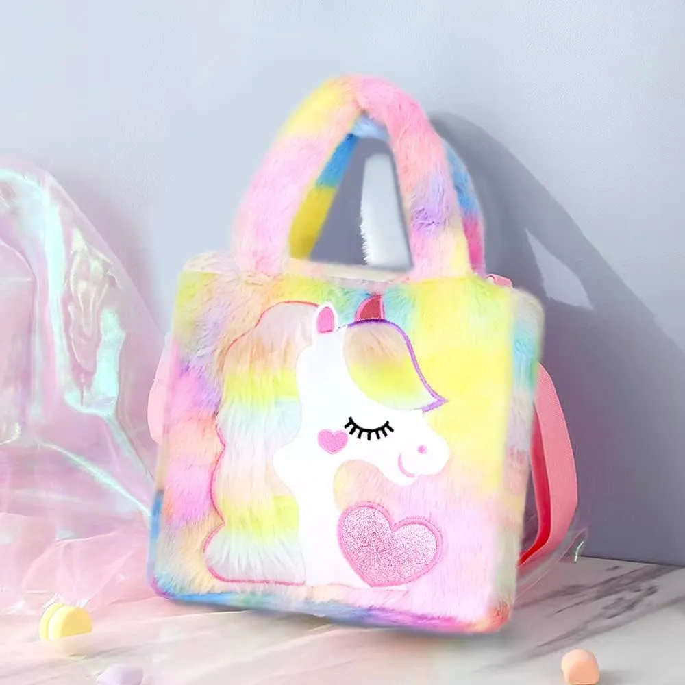 Abhay Plush Unicorn Tote Bag Backpack - School Girls Handbag for Travel and Cute Bookbag for Unicorn Party Supplies
