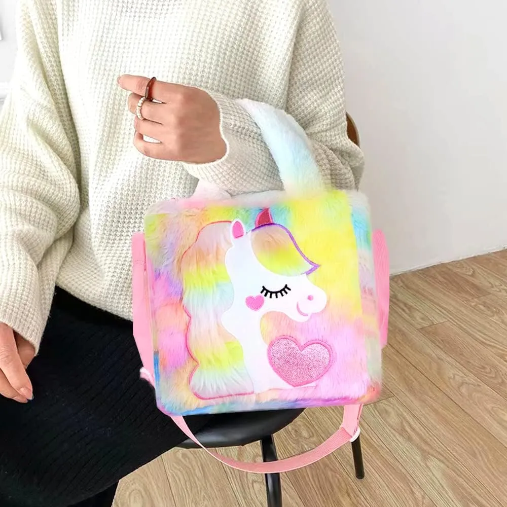 Abhay Plush Unicorn Tote Bag Backpack - School Girls Handbag for Travel and Cute Bookbag for Unicorn Party Supplies
