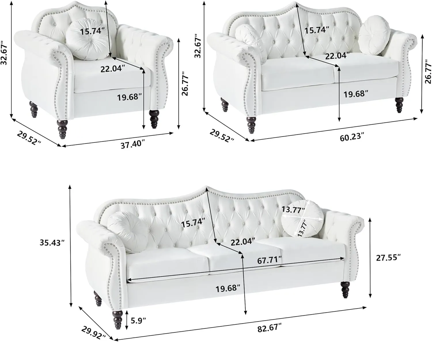 Accent Chair, Modern Chesterfield Velvet PU Living Room Armchair, Mid-Century Modern Single Sofa Chair Upholstered Tufted Arm Chair with Pillow for Living Room, Bedroom, Office (White)