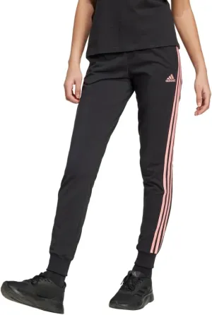 adidas Women's Essentials 3-Stripes Single Jersey Pants, Black/Semi Pink Spark