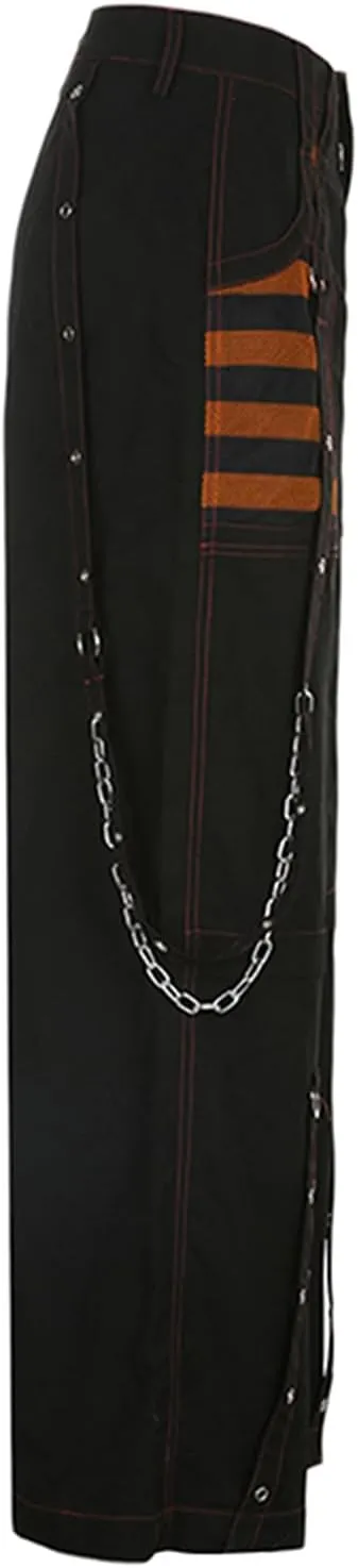 Adoeren Women Y2k Gothic Punk Pants Wide Leg Denim Jean Cargo Pants Harajuku Grunge Tripp Pants Retro Streetwear Trousers