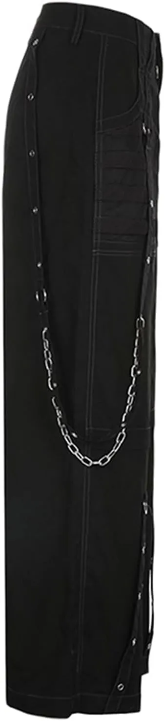 Adoeren Women Y2k Gothic Punk Pants Wide Leg Denim Jean Cargo Pants Harajuku Grunge Tripp Pants Retro Streetwear Trousers