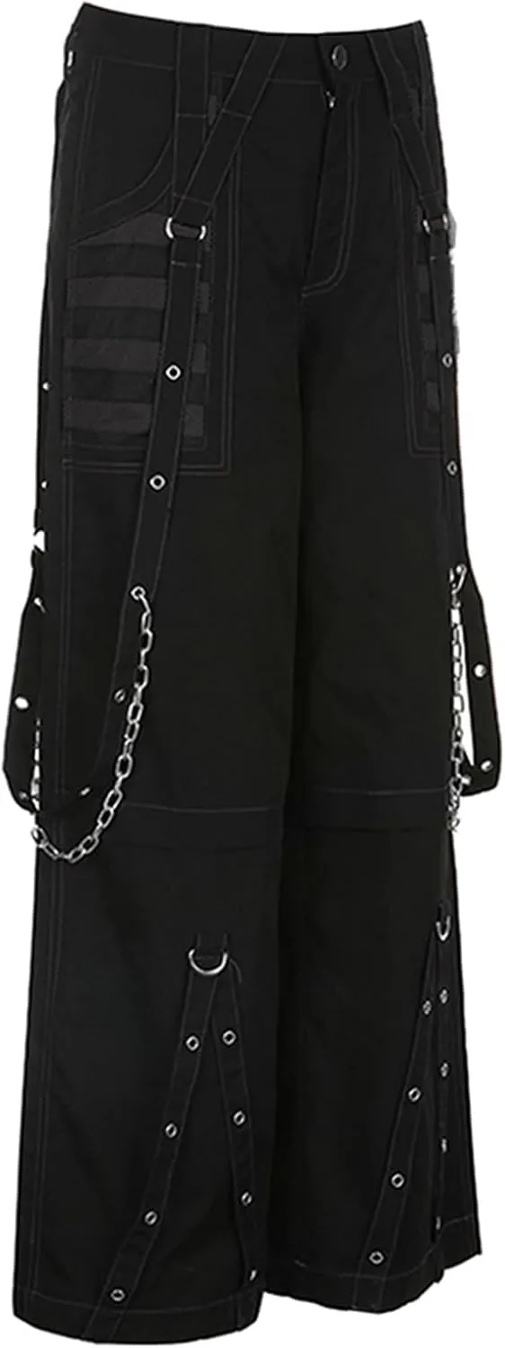 Adoeren Women Y2k Gothic Punk Pants Wide Leg Denim Jean Cargo Pants Harajuku Grunge Tripp Pants Retro Streetwear Trousers