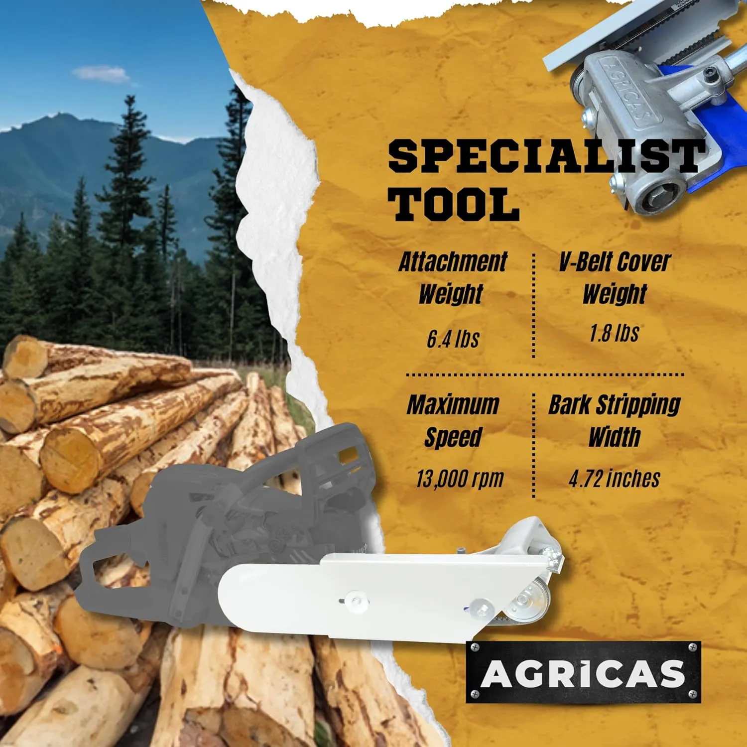 AGT004 Chainsaw Debarker, Log Peeler, and Tree Debarker – Log Wizard Debarking Tool for Timber Processing, Compatible with STIHL 029, 044, 046, Ms(290,311,360,361,390,391,440,441,460,461,462)