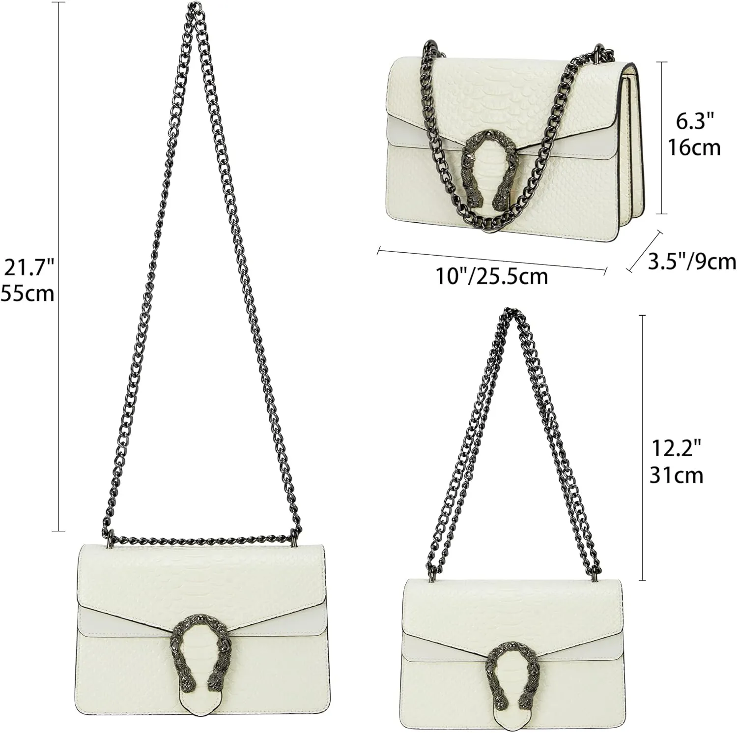 Aiqudou Crossbody Bag and Satchel Purse for Women - Fashion Snake Print Chain Purse Luxury PU Leather HandBag
