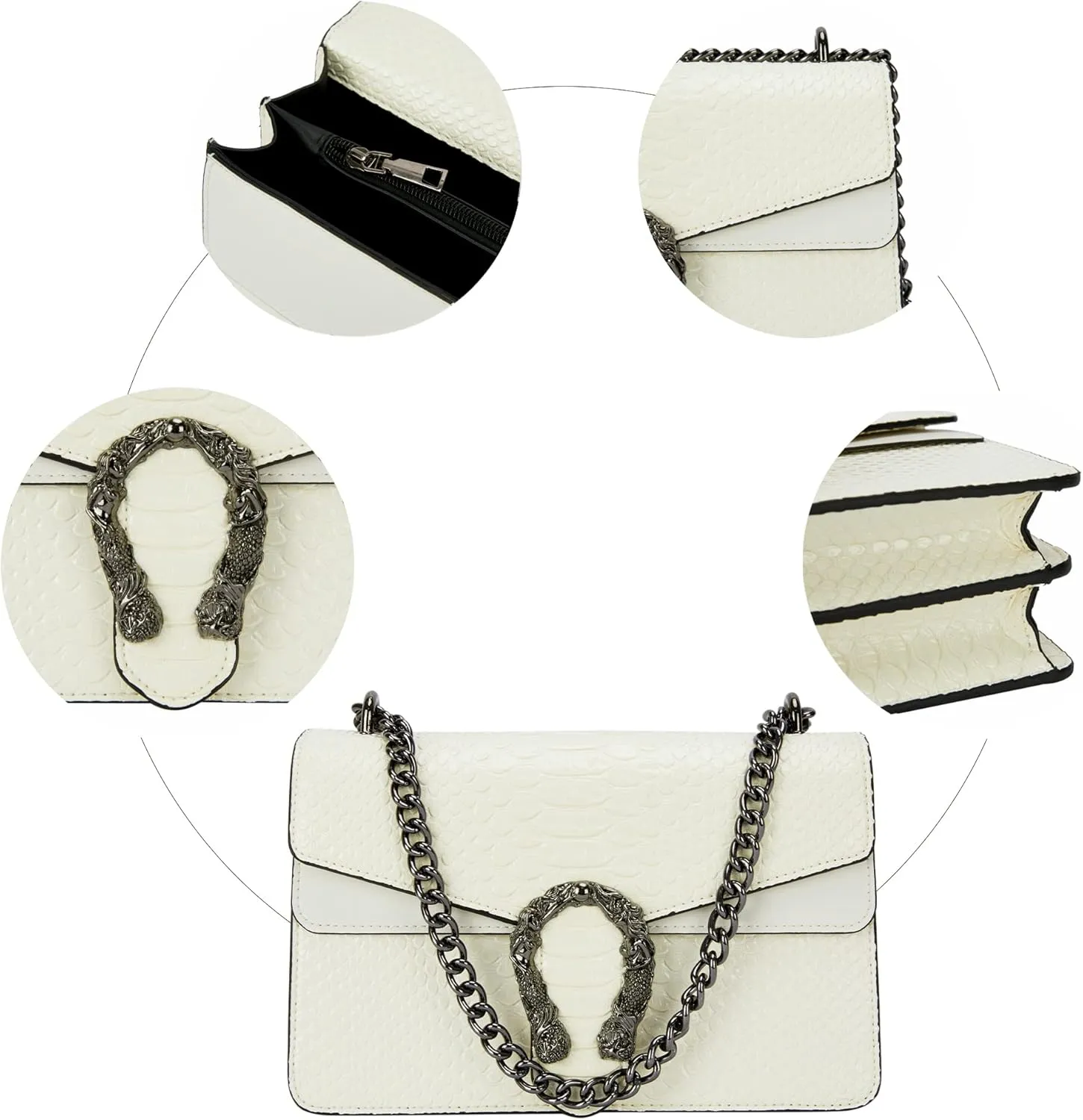 Aiqudou Crossbody Bag and Satchel Purse for Women - Fashion Snake Print Chain Purse Luxury PU Leather HandBag