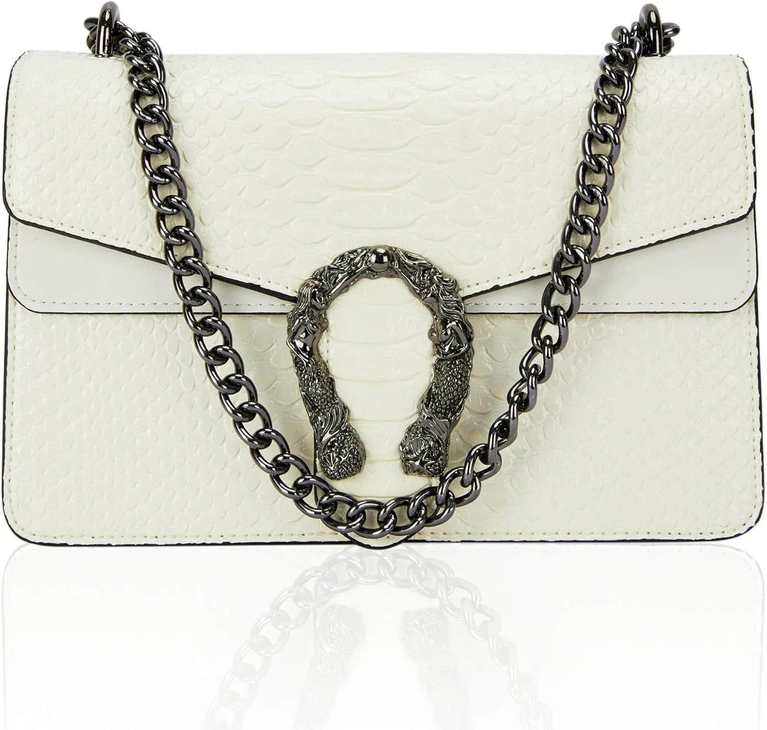Aiqudou Crossbody Bag and Satchel Purse for Women - Fashion Snake Print Chain Purse Luxury PU Leather HandBag