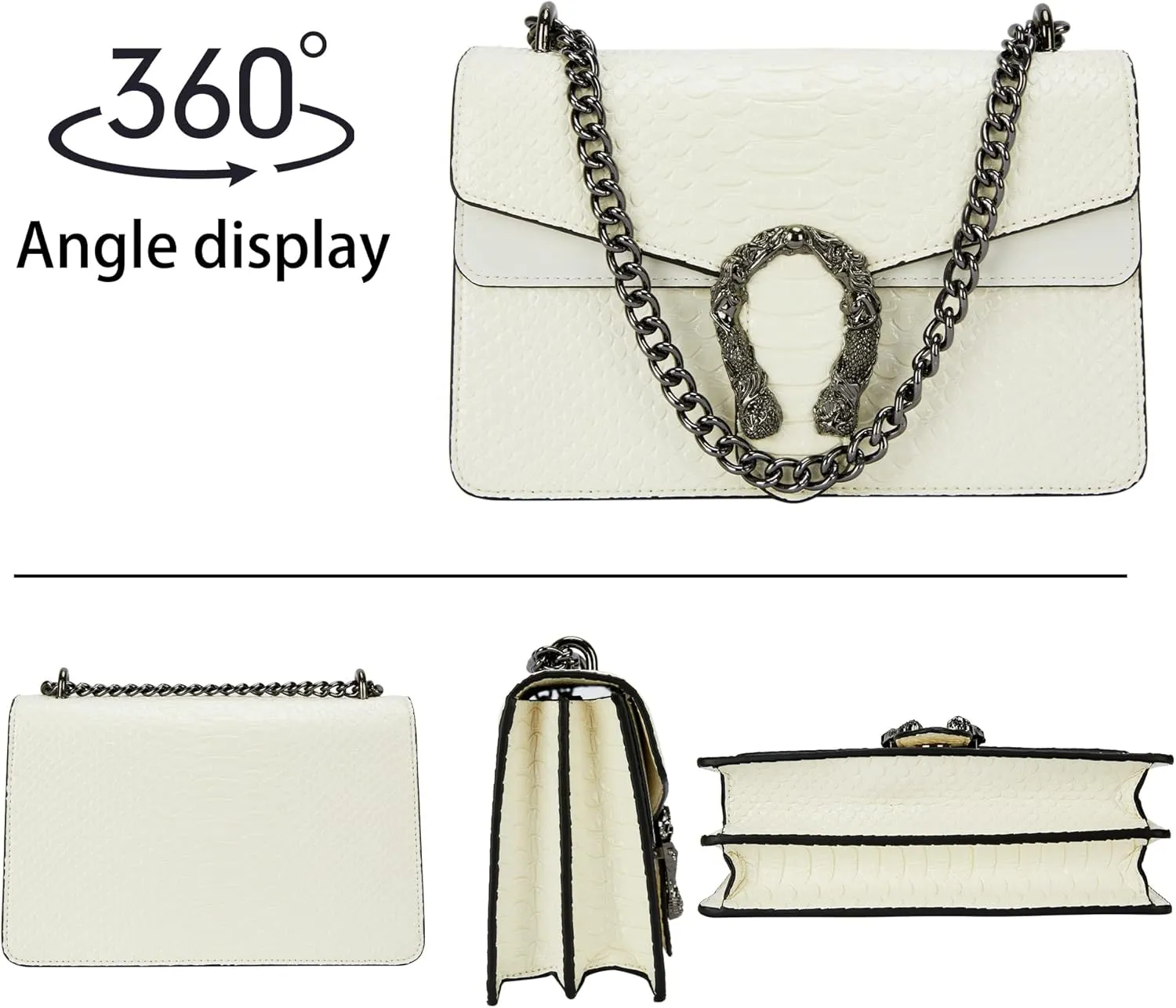Aiqudou Crossbody Bag and Satchel Purse for Women - Fashion Snake Print Chain Purse Luxury PU Leather HandBag