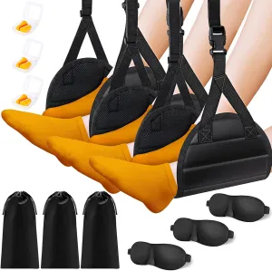 Airplane Foot Hammock, Foot Rest for Under Desk at Work, Length Adjustable Airplane Foot Rest, Travel Essentials with Eye Mask and Earplugs, Desk Foot Hammock to Relax Your Feet(3 Sets)