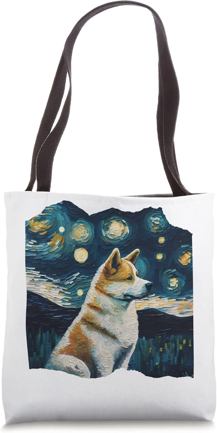 Akita Portrait Starry Night Van Gogh Impressionist Style Tote Bag