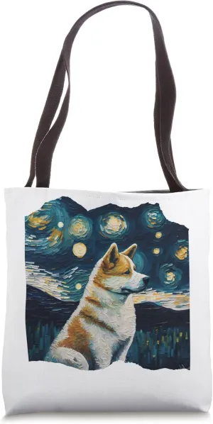 Akita Portrait Starry Night Van Gogh Impressionist Style Tote Bag