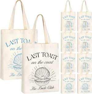 Aliceset 10 Pieces Bridesmaid Tote Bags for Last Toast on the Coast Bachelorette Wedding Tote Canvas Bags Bridesmaid Gift Bridal Shower Reusable