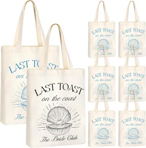 Aliceset 8 Pieces Bridesmaid Tote Bags Reusable Canvas for Bachelorette Bridesmaid Gift Bags Bridal Shower Tote(Black,Blue,Last Toast on the Coast)