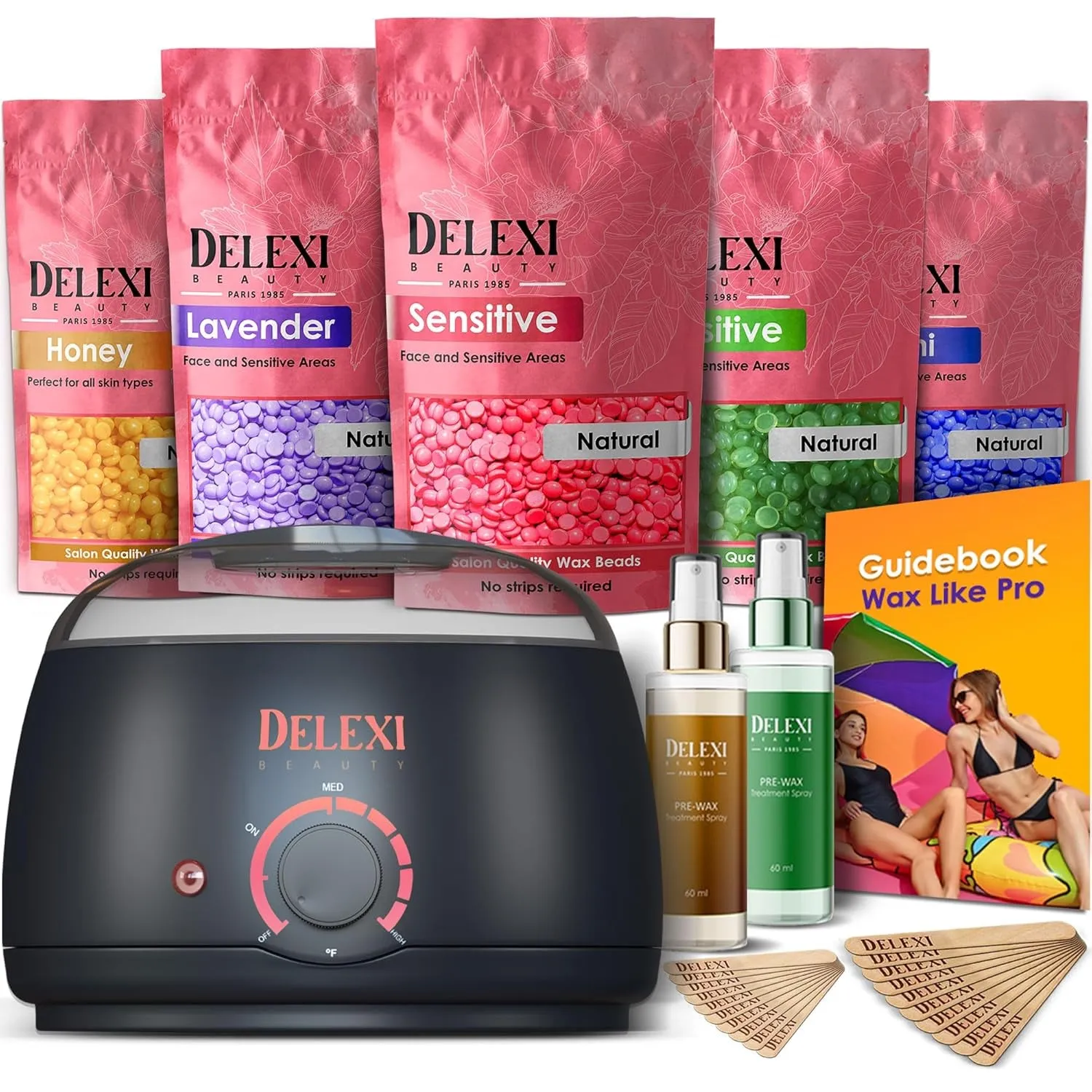 All-In-One Waxing Kit for Women  5 Pack Salon Quality Wax for Full Body Hair Removal - Ideal for Bikini, Brazilian, Underarms, Legs, Eyebrows, Chest, Back, and Mustache | for Sensitive Skin