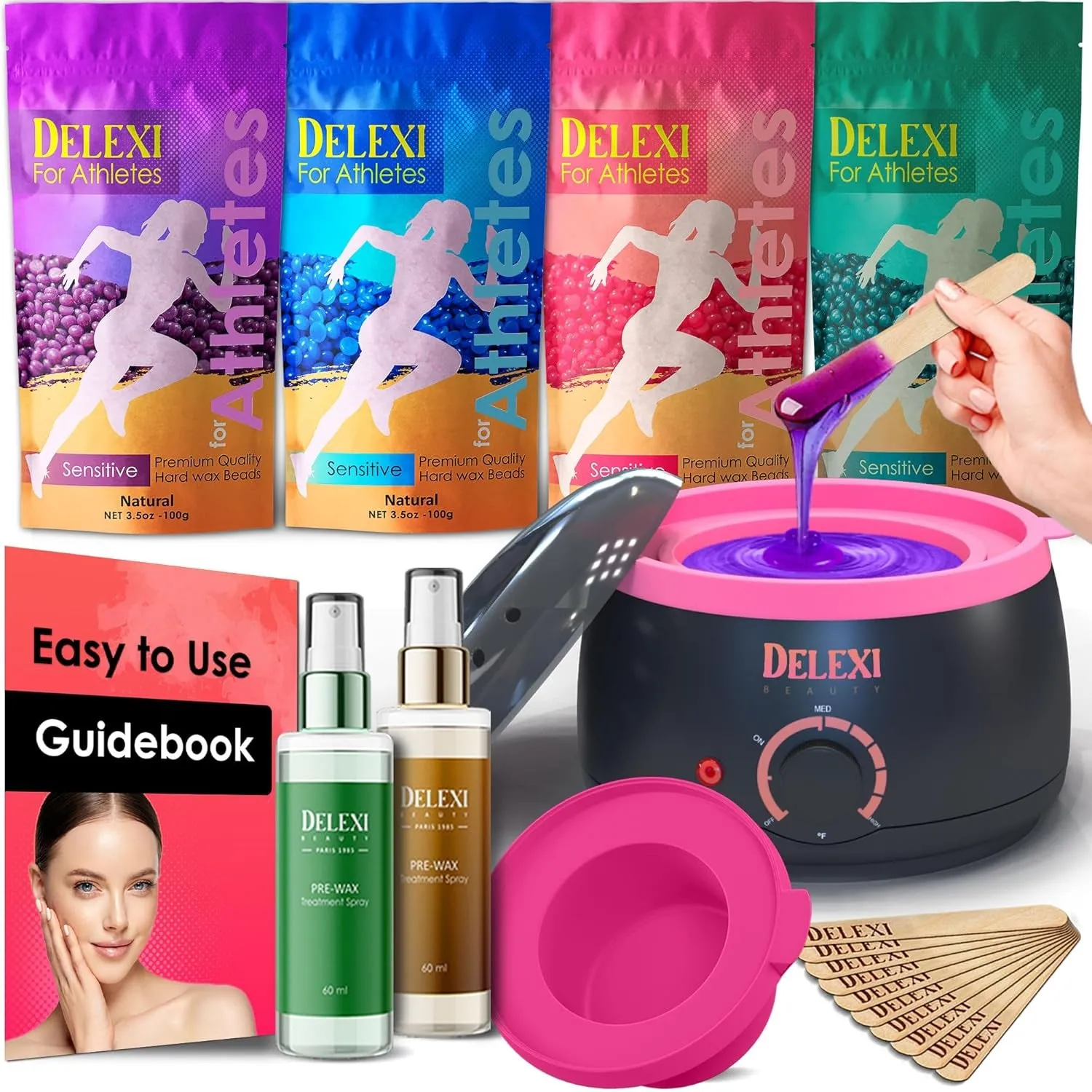 All-In-One Waxing Kit for Women  5 Pack Salon Quality Wax for Full Body Hair Removal - Ideal for Bikini, Brazilian, Underarms, Legs, Eyebrows, Chest, Back, and Mustache | for Sensitive Skin