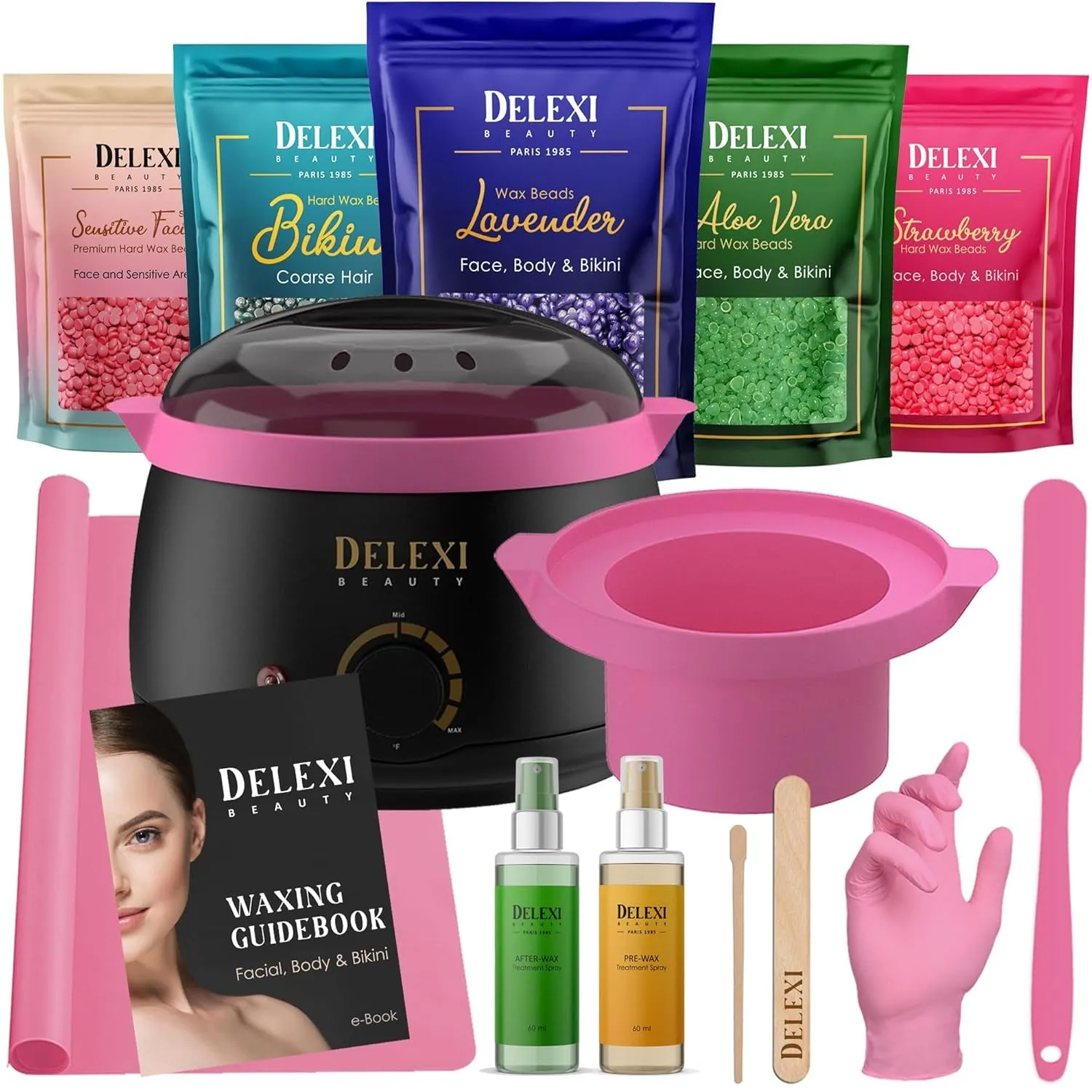 All-In-One Waxing Kit for Women  5 Pack Salon Quality Wax for Full Body Hair Removal - Ideal for Bikini, Brazilian, Underarms, Legs, Eyebrows, Chest, Back, and Mustache | for Sensitive Skin