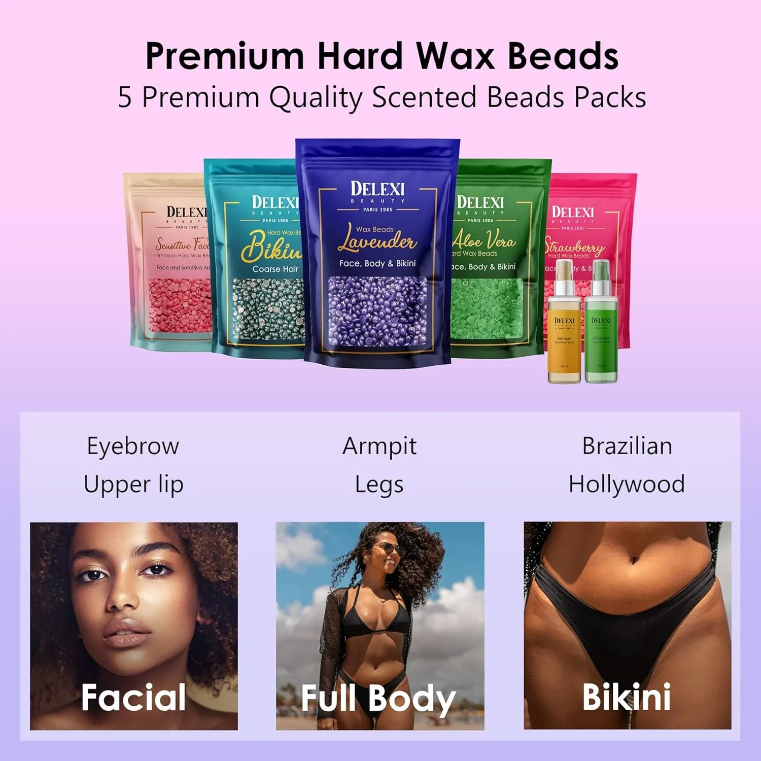All-In-One Waxing Kit for Women  5 Pack Salon Quality Wax for Full Body Hair Removal - Ideal for Bikini, Brazilian, Underarms, Legs, Eyebrows, Chest, Back, and Mustache | for Sensitive Skin